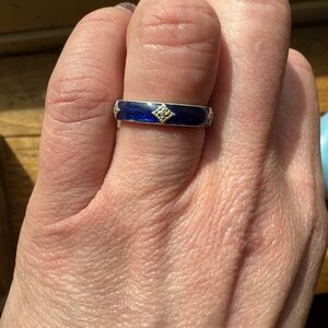 Blue Enamel Sterling Silver Ring: Size 5